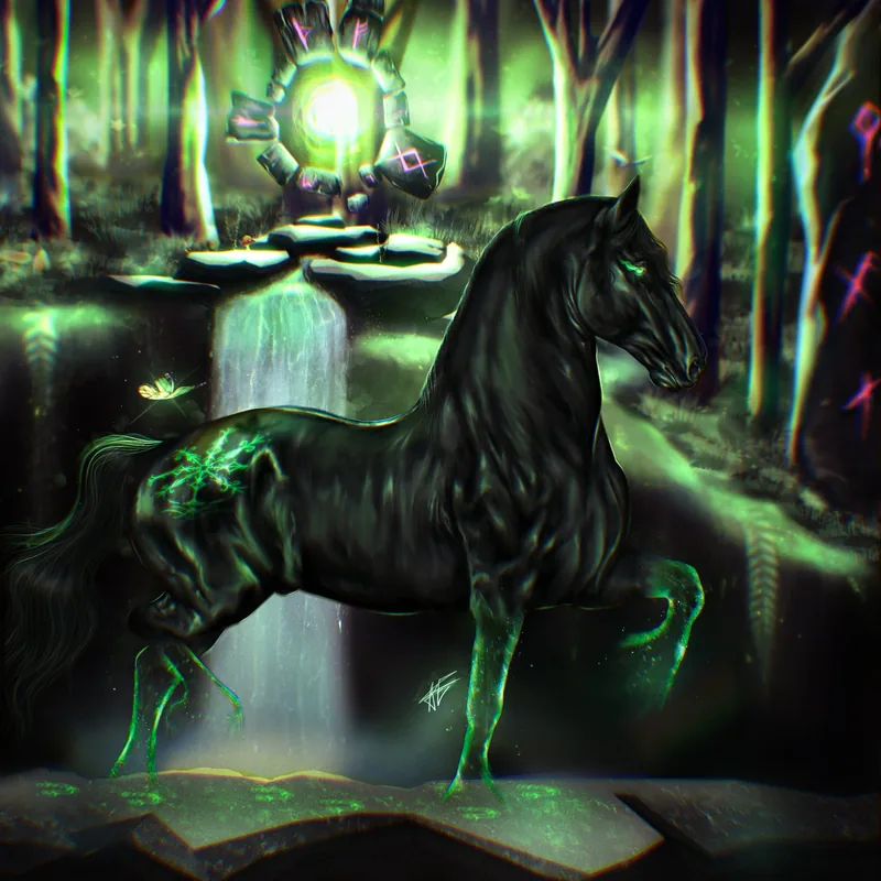 Black horse with green magic
