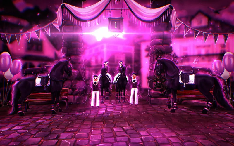 Festive stable scene at night