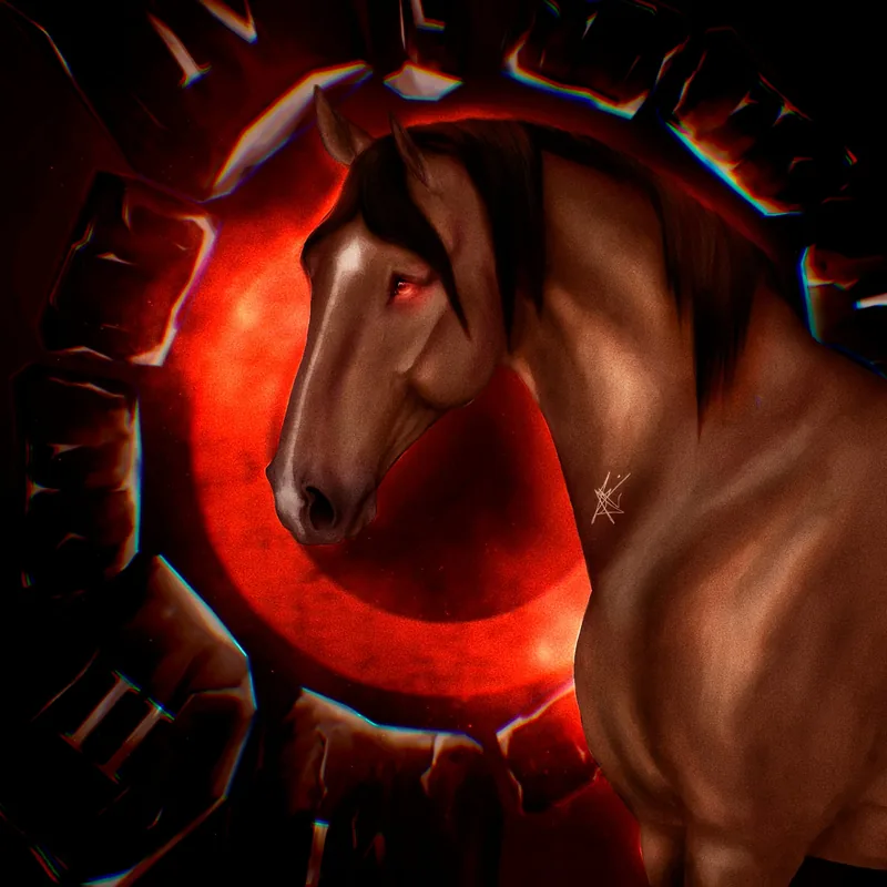 Horse before a red moon
